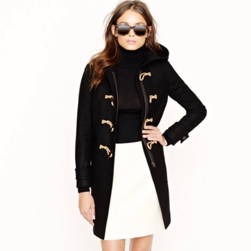 J. Crew Black Wool Silk Plaid Toggle Pea Coat Jacket - Picture 6 of 16